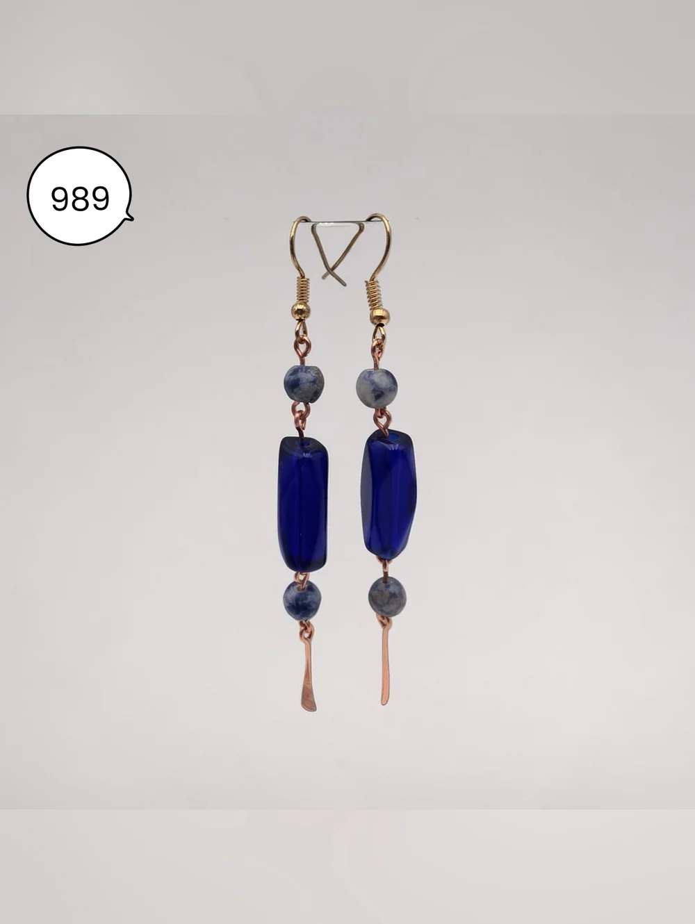 Handmade Cobalt Blue Beaded Drop Earrings - Women Jewelry - Picture 2 of 6